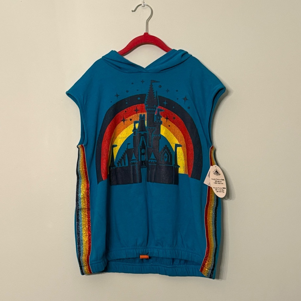 🌈✨ Disney Parks Sleeveless Hoodie Castle Rainbow Graphic | Youth XL (14) | NWT